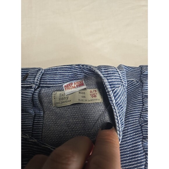 Zara Girls Dress‎ 2-3 Years Blue White Pinstripe Balloon Sleeve Dress Tunic - Picture 2 of 5